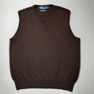 L Snug Polo Ralph Lauren Merino Wool Dark Brown Sweater Vest 90s Y2K Vintage - Picture 1 of 4