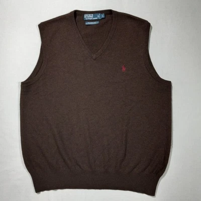 L Snug Polo Ralph Lauren Merino Wool Dark Brown Sweater Vest 90s Y2K Vintage - Image 1 of 4