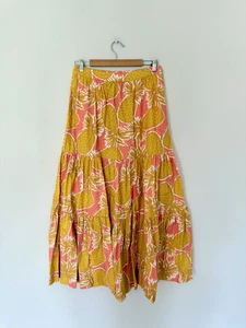 Boden Skirt Size 12 Orange Pink Pineapple Fruit Print Cotton Tiered Maxi Summer - Picture 1 of 8