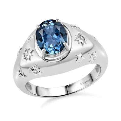 3.00ctw Freedom Blue Mystic Topaz and Zircon Celestial Ring Rhodium Plated Sz 9 - Image 1 of 4