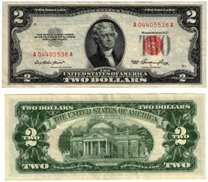 1953 USA 2 Dollar Banknote UNITED STATES OF AMERICA Red Seal P380 Priest Humphry - Picture 1 of 1