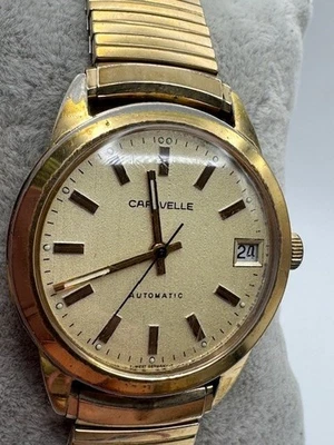 Reloj Bulova Caravelle Automático De Colección Para Hombre Tono Dorado Fecha Alemania Occidental FUNCIONA Foto 1 de 4