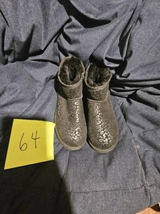 Ladies Ugg Fur Booties Size 6 Black Leopard Print Shortie - Picture 1 of 9