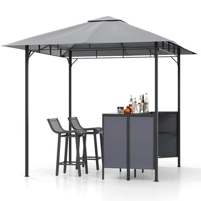 3 PCS Patio Bar Set w/ 2 Bar Stools Tempered Glass Bar Table Storage Shelf - Image 1 of 4