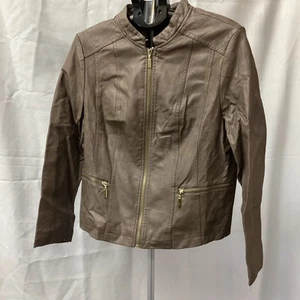 Alfani Women’s Leather Moto Jacket Size Large Brown Zipper - Picture 1 of 6