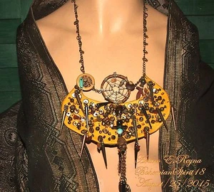  Arturo E.Reyna TRIBAL LEATHER DREAMCATCHER SEASHELL GEMSTONE SIGN BIB/NECKLACE - Picture 1 of 7