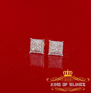 10K Real Yellow Gold with 0.55CT Real Diamond Men's/Women's Stud Square Earrings - Picture 1 of 12