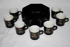 Set of 8 Vintage Hall Black Tom & Jerry Mugs with Arcoroc Octagon Bowl   #1719