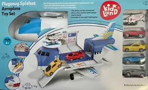 Transport Frachtflugzeug Auto Spielzeug Spielset 4 Autos 1 Hubschrauber Kinder - Bild 1 von 4