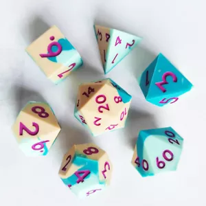 Silicone DND Dice Set Blue Pink Sharp Edge Polyhedral 7PCS RPG Dungeons Dragons - Picture 1 of 1