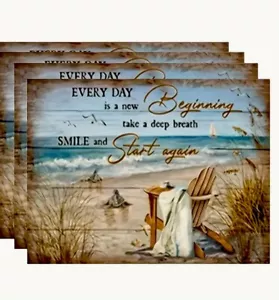 Placemats Set of 4 Beach Side Scene Farmhouse Beach House Kitchen Decor - Picture 1 of 6