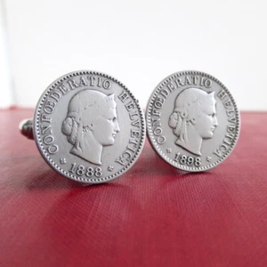 Gemelos de monedas SUIZA - Monedas suizas Helvetica vintage reutilizadas de 1800 - Imagen 1 de 4