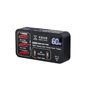 CARICABATTERIE DA BANCO MEGA-IDEA P605S CON 5 PORTE 60W POWER SUPPLY USB TYPE-C - Imagen 1 de 2