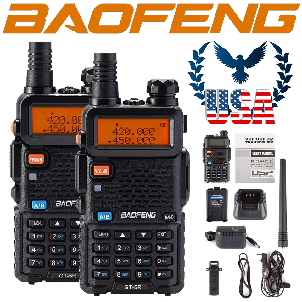 2PCS US Baofeng UV-5R Dual Upgrad GT-5R Legal Band Walkie Talkies Two Way Radio - Image 1 of 4