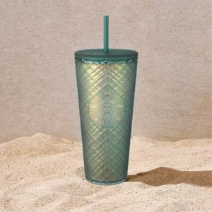 Starbucks GREEN Matte Jeweled Plastic Tumbler 24oz Cold Cup Straw NEW - Picture 1 of 1