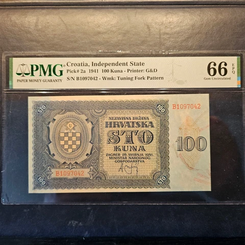 CROATIA 100 KUNA 1941 PMG 66 EPQ Cover