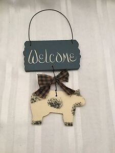 Wooden Welcome Hanging w/ Cow - 10" Long - 4 1/2" Wide - Handmade