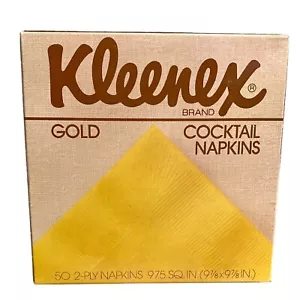 Vintage 1981 Kleenex Box Gold Cocktail Napkins 9 7/8” X 9 7/8” - Picture 1 of 2