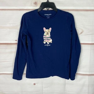 Crewcuts Top Girls L Blue Crew Neck T-Shirt Dog Graphic Long Sleeve Cotton - Picture 1 of 6