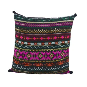 Indian Bohemian Handwoven Cushion Cover Ethnic Floor Pillow - Black 16''/40 cm - Picture 1 of 2