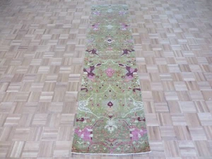 2'6 x 9'9 Runner Hand Knotted Green Turkish Oushak Oriental Rug G14956 - Picture 1 of 11