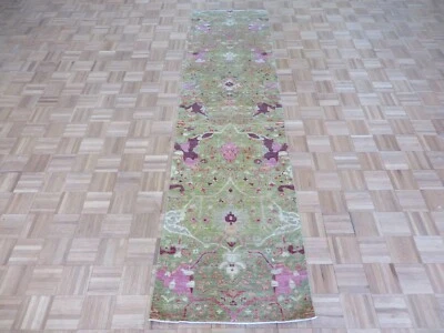 2'6 x 9'9 Runner Hand Knotted Green Turkish Oushak Oriental Rug G14956 - Image 1 of 4