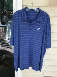 Cutter & Buck Men's Heather BLUE Stripe Golf Polo KU Kansas Jayhawks SZ XXL ? - Picture 1 of 4