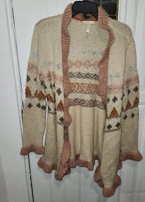 Matilda Jane Jacie Ruffled Cardigan Sweater Womens Pink with Glitter Size Large. - Image 1 of 4