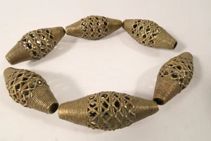 Lot 6 große Messingperlen Gelbguß Ghana Brass Beads FA84 Ashanti Akan Afrozip - Picture 1 of 5