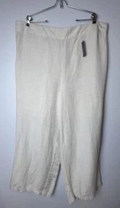 Lane Bryant Linen Blend Wide Leg Pants Sz 22/24 Ivory Stretch Waist Flat Front - Picture 1 of 8