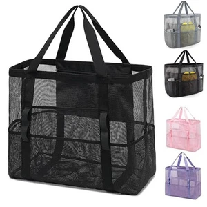 Large Beach Bags Waterproof Sandproof Mesh Beach Pool Travel Storage Tote Bag UK - Picture 1 of 17