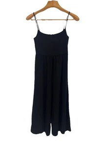 Quince Womens Wide Leg Jumpsuit Medium Black Lyocell High Waist Stretch Minimal - Picture 1 of 8