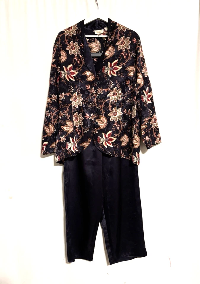 Conjunto Vintage Victoria's Secret Robe Floral e PJ Médio Etiqueta Dourada Calça Azul Top - Imagem 1 de 4