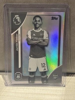 2026 Topps Premier League Jurrien Timber Black and White Rainbow /75 Arsenal  - Image 1 of 3