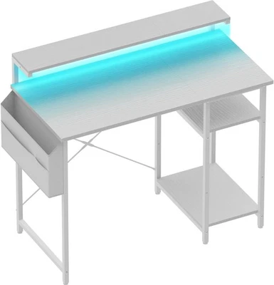 Schreibtisch, Computertisch mit LED und Monitorständer, PC Tisch mit 2 Regale - Bild 1 von 4