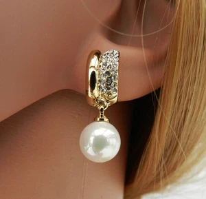 Halbcreolen mit Perle, Ohrhänger, Ohrring, Hängeohring, vergoldet - neu - Bild 1 von 8