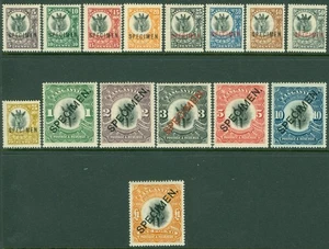 SG 74-88 Tanganjika 1922-24. 5c-1£ überdrucktes Musterset 15 Stück. Leicht... - Bild 1 von 1