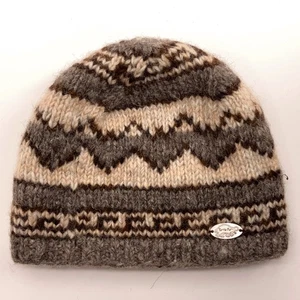 Turtle Fur Knit Nepal Wool Winter Hat Mountain Pattern Gray Brown - Picture 1 of 6