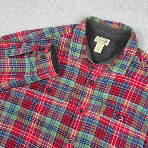 L.L.Bean Mens Large Fleece Lined Flannel Shirt Red Green Plaid Shacket - Picture 1 of 9