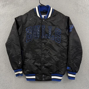 Vintage Chicago Bulls Jacket Mens Small Black Starter Satin Bomber 90s Sport NBA - Picture 1 of 11