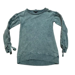 Rock & Republic Women's Acid Wash Ruched Sleeve Sweatshirt Small - Picture 1 of 6