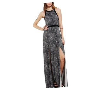 URBAN OUTFITTERS Silence Noise BlackSpeckled Halter Neck Maxi Dress Side Slits - Picture 1 of 11