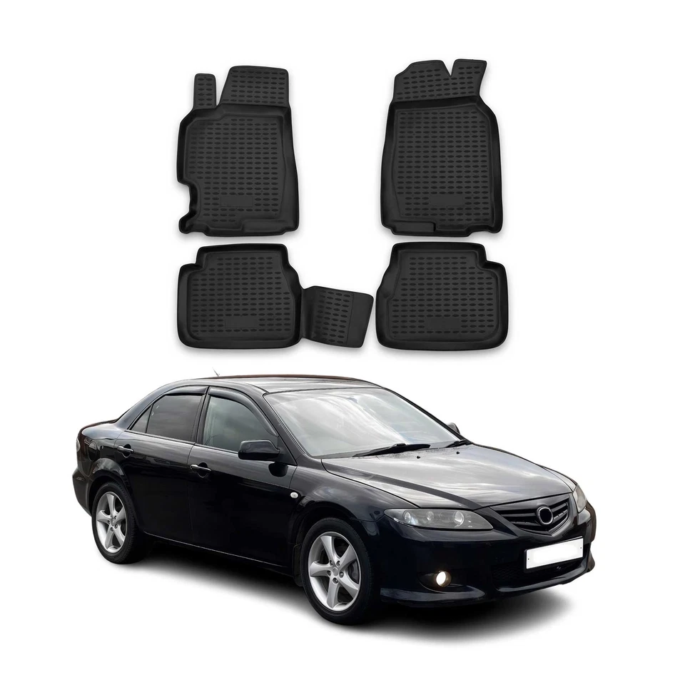 OMAC Floor Mats Liner for Mazda 6 2003-2008 Black TPE All-Weather 4 Pcs - Image 1 of 4