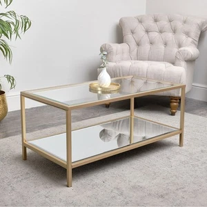 Mesa de centro con espejo de vidrio dorado muebles de salón decoración del hogar vintage - Imagen 1 de 4
