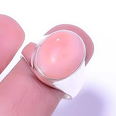 Anillo solitario de plata de ley 925 con ópalo rosa bebé - Perú s.9 R7631-12 A388 Foto 1 de 4