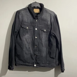Rue21 Men’s Black Denim Trucker Jacket XL Sherpa Lined, Casual Streetwear Style - Picture 1 of 13