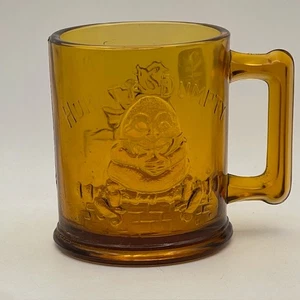 Vintage Tiara Amber Glass Mug Humpty Dumpty Tom Piper’s Son with intact sticker - Picture 1 of 11