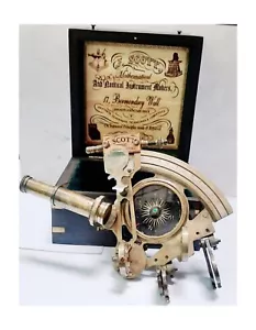 Sextant 4" Ottone Nautico J. SCOTT 1753 Scatola di Legno Regalo Vintage - Foto 1 di 11