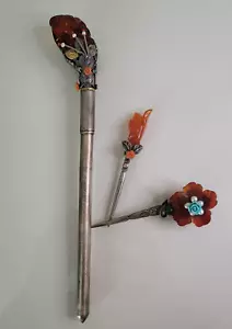Real Silver Amber Korea Hairpin Bud Flower Ornament - Picture 1 of 7