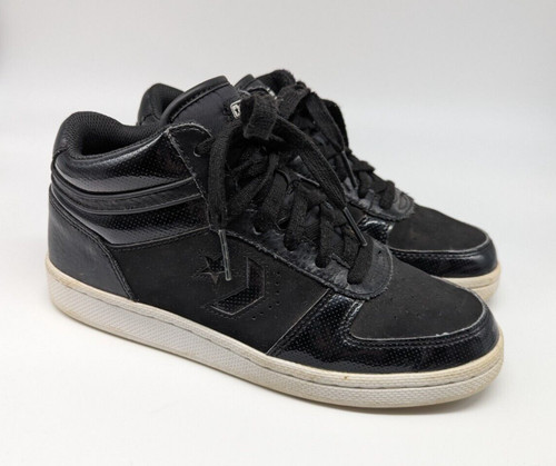 Scarpe da ginnastica alte Converse giovani junior bambini taglia 6 tomaia in pelle nera